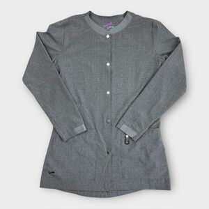 LYNX Women's SML Gray Long Sleeve Button Front Scrub Jacket Coat Top Lightweight